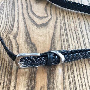 90s Skinny Leather Braided Belt with Metal Buckle
